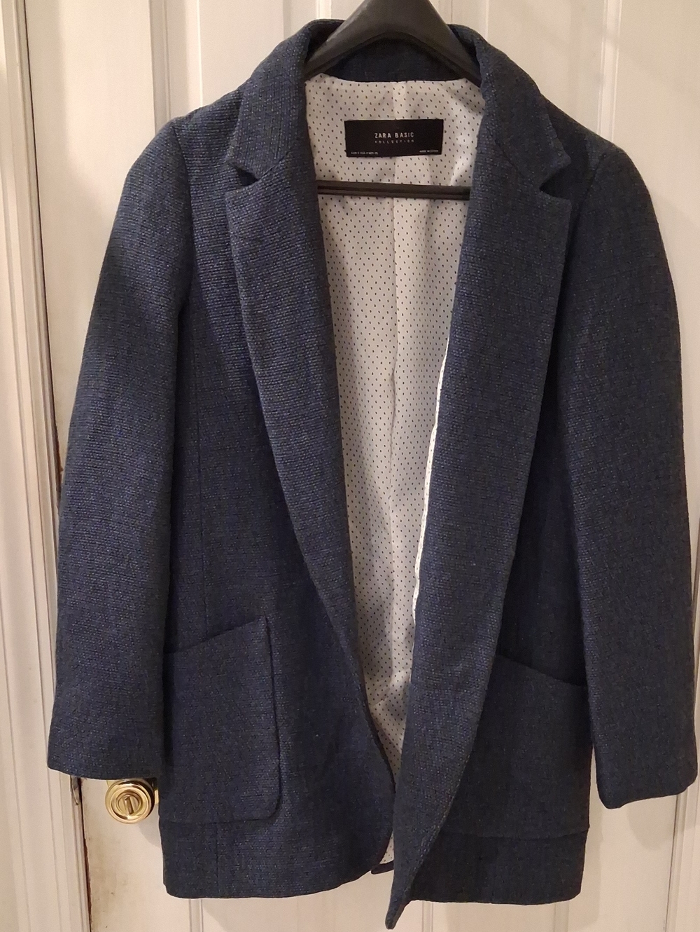 Zara Navy Textured Blazer with Polka Dot Lining